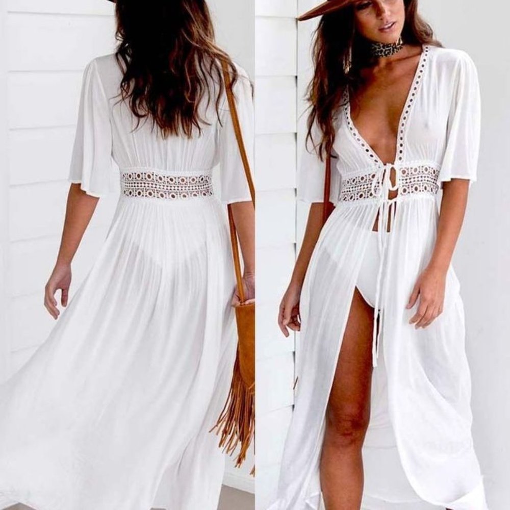 Boho Lace Cut Out Long Beach Cover Up NEW